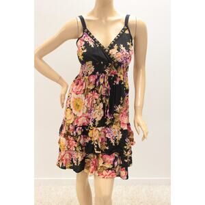 Magic Babydoll Dress Women's Large V Neck Ruffles Boho Floral Vibrant Flowy